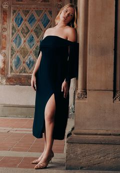 Plus Size Off The Shoulder Long Sleeve Dress