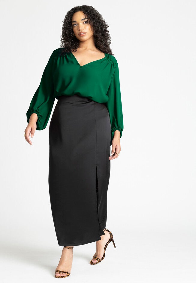 Shirring Detail Blouse, EVERGREEN, alternate image number null