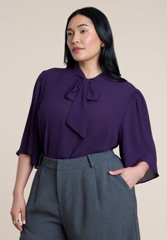 Bow Blouse With Flutter Sleeve