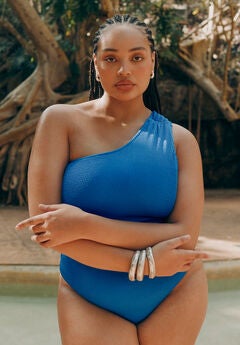 One Shoulder Twist Back Textured Swimsuit