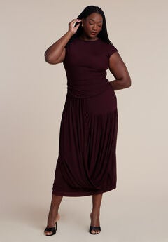 Drape Detail Fitted Mesh Dress