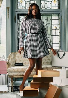 Rhinestone Button Tweed Mini Dress