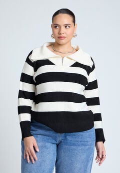 Striped Quarter Zip Sweater