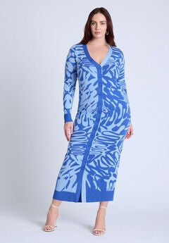 Intarsia Two Tone Cardigan Dress