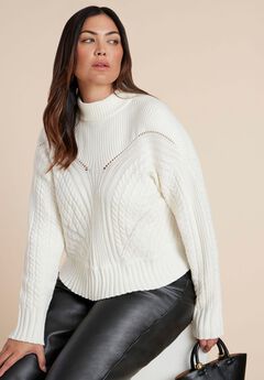 Cableknit Funnelneck Sweater