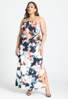 Printed Satin Bias Dress