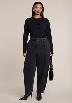 Pleated Barrel-Leg Jean