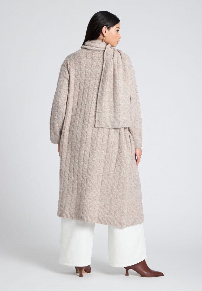Sweater Scarf Knit Coat, HEATHER TAN, on-hover image number null