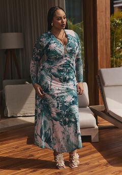 PatBO x ELOQUII Printed Mesh Maxi Dress