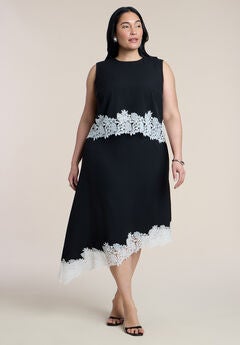 Asym Lace-Trimmed Midi Skirt