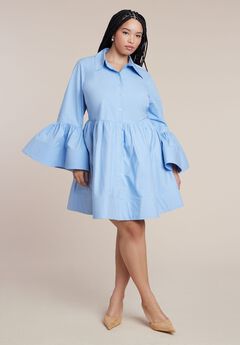 Poplin Ruffle Flare Mini Dress