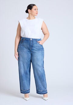 Two Tone High Rise Straight Leg Jean