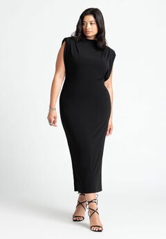 Funnel Neck Midi Dress