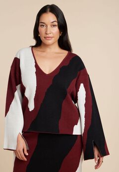 V Neck Intarsia Sweater