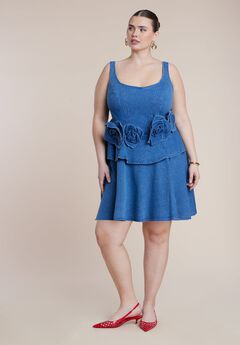 Denim Flower Applique Mini Dress