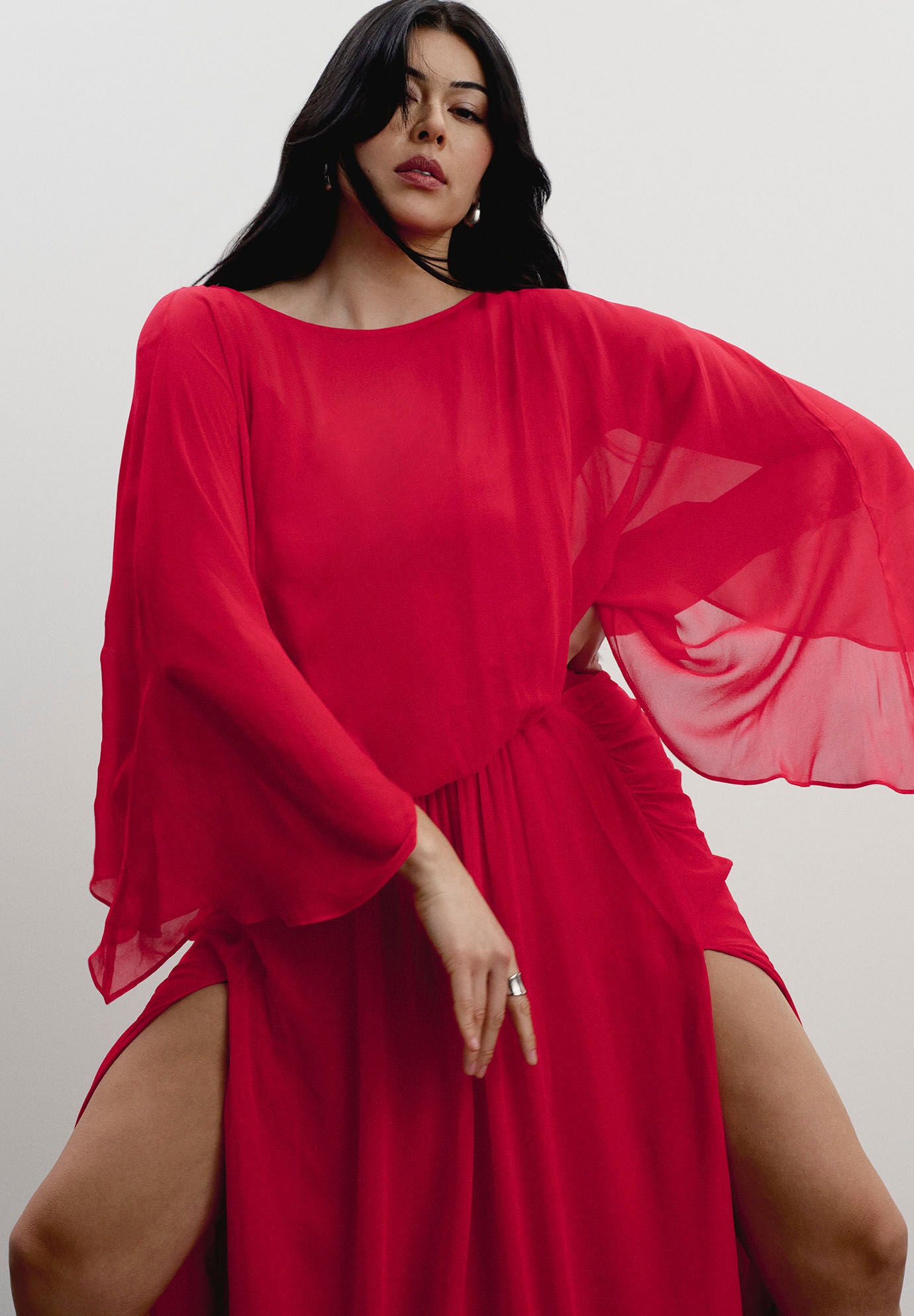 Sheer Draped Gown, FLAME SCARLET, alternate image number 2