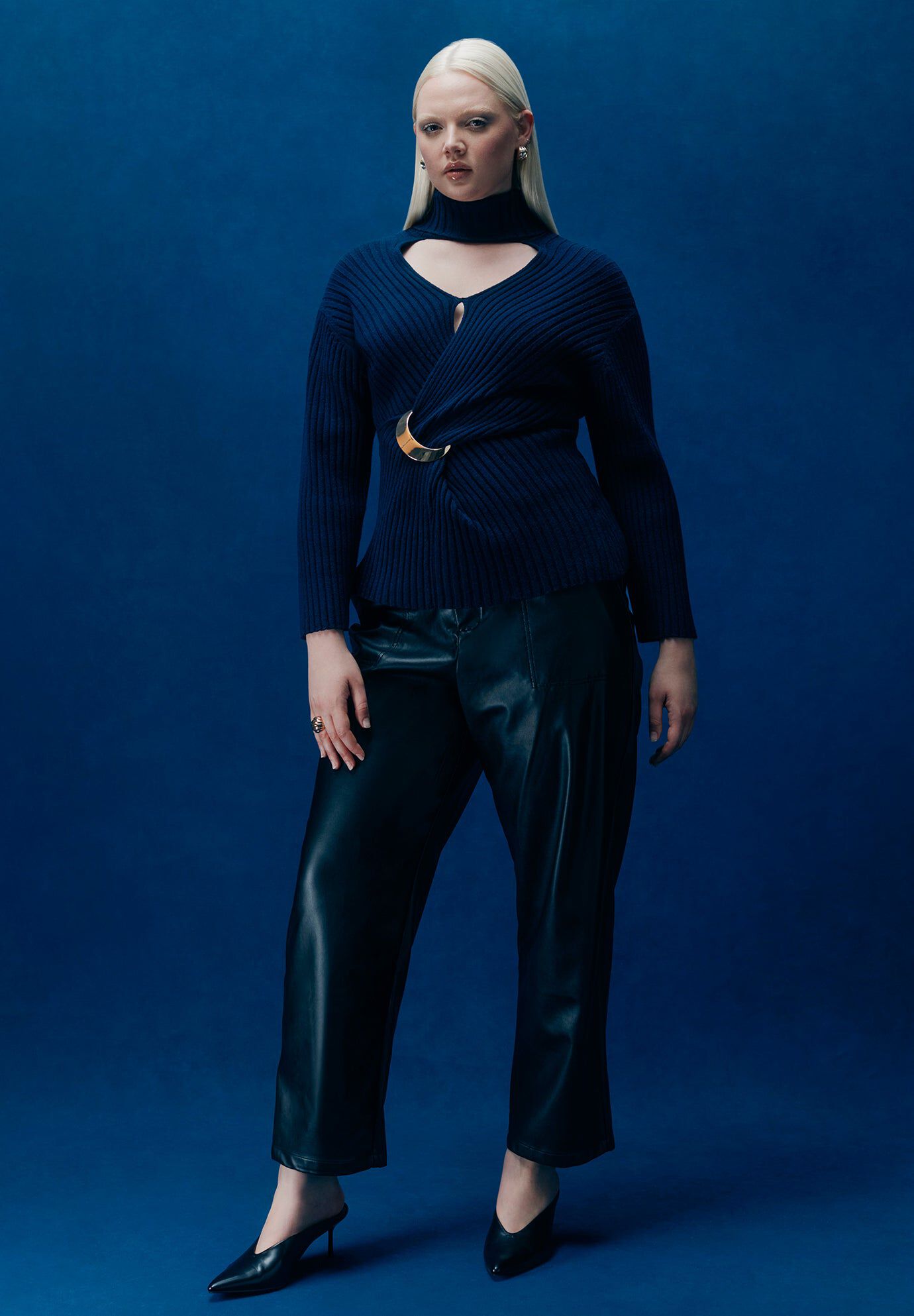 Faux Leather Pintuck Straight Leg Pant