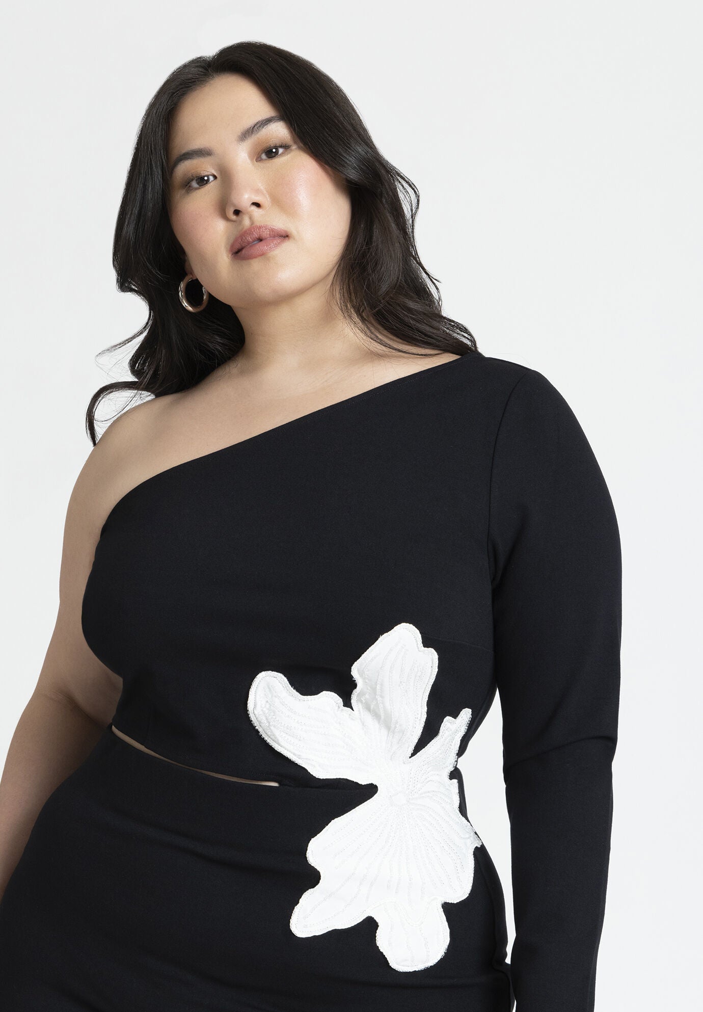 One Shoulder Flower Detail Dress, BLACK ONYX, alternate image number 2