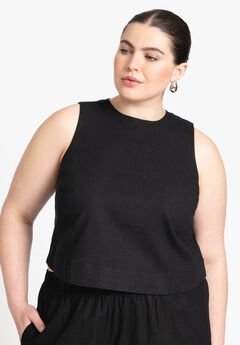 Linen-Blend Boxy Scoop Neck Crop Tank