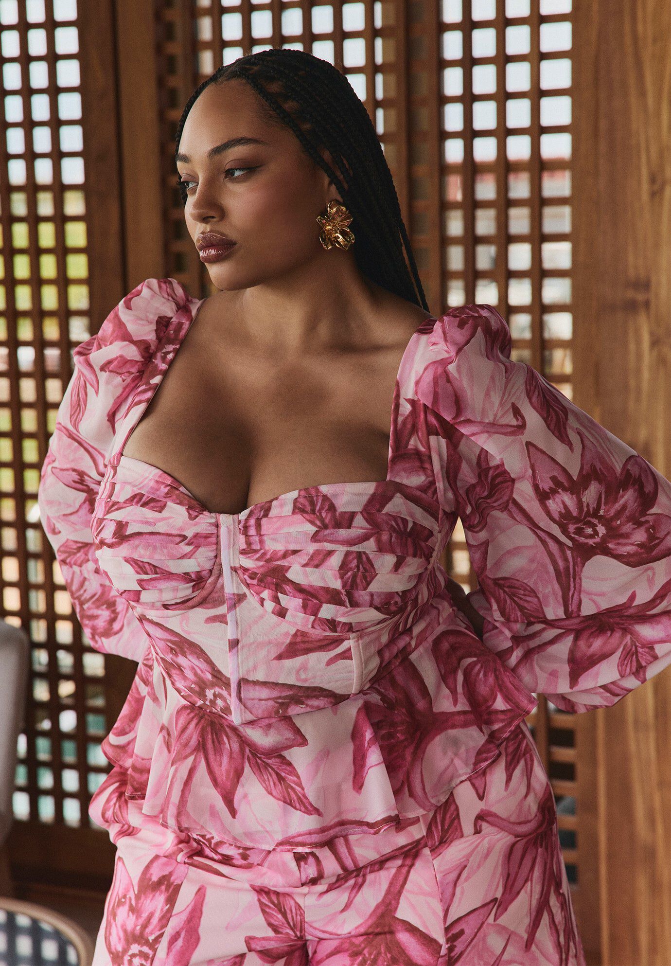 PatBO x ELOQUII Puff-Sleeve Peplum Top