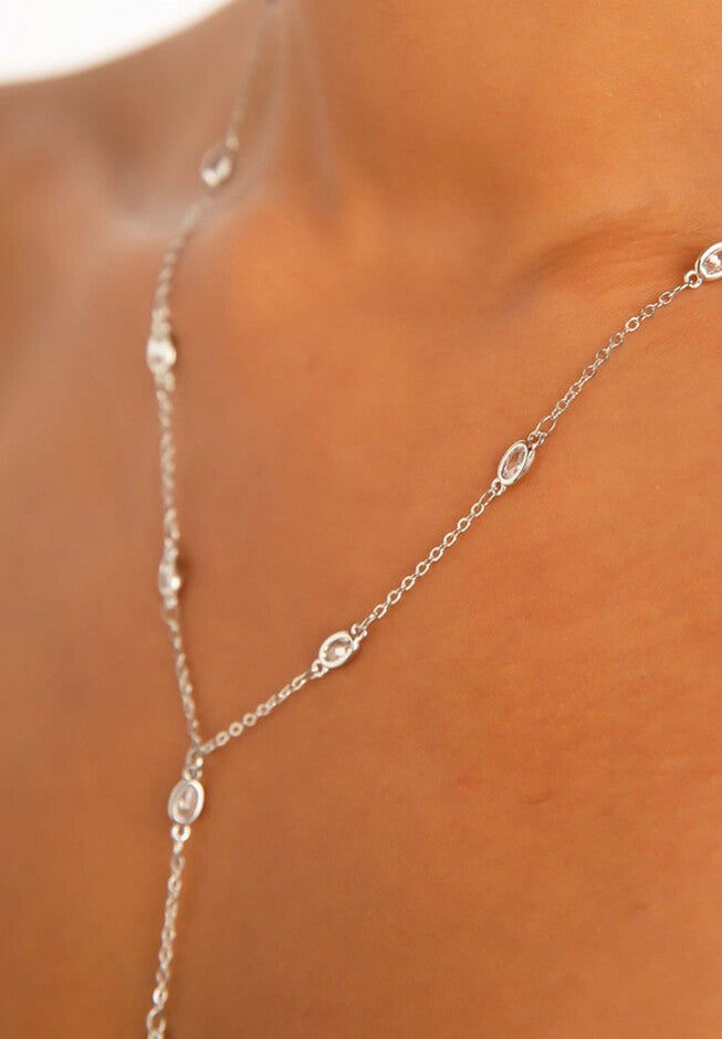 Kristen Silver Oval Lariat Necklace, SILVER, alternate image number 1