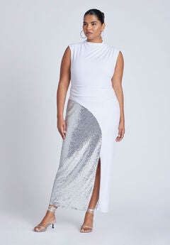 Funnel Neck Knit Dress With Sequin