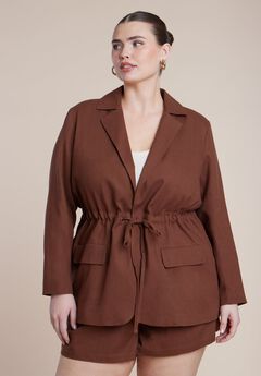 Drawstring Waist Linen Blazer