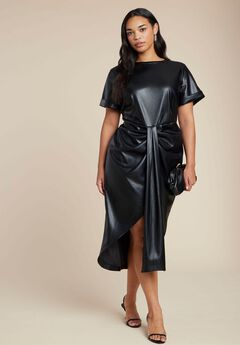 Faux Leather Tie Detail Dress
