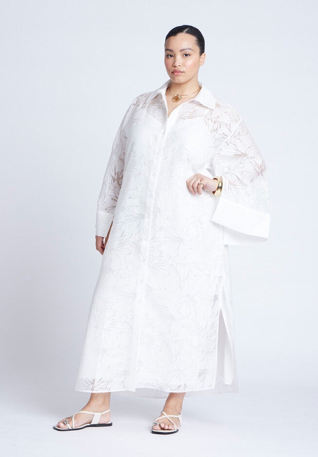 Floral Oversize Shirt Dress, WHITE, hi-res image number null