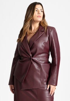 Faux Leather Asym Blazer
