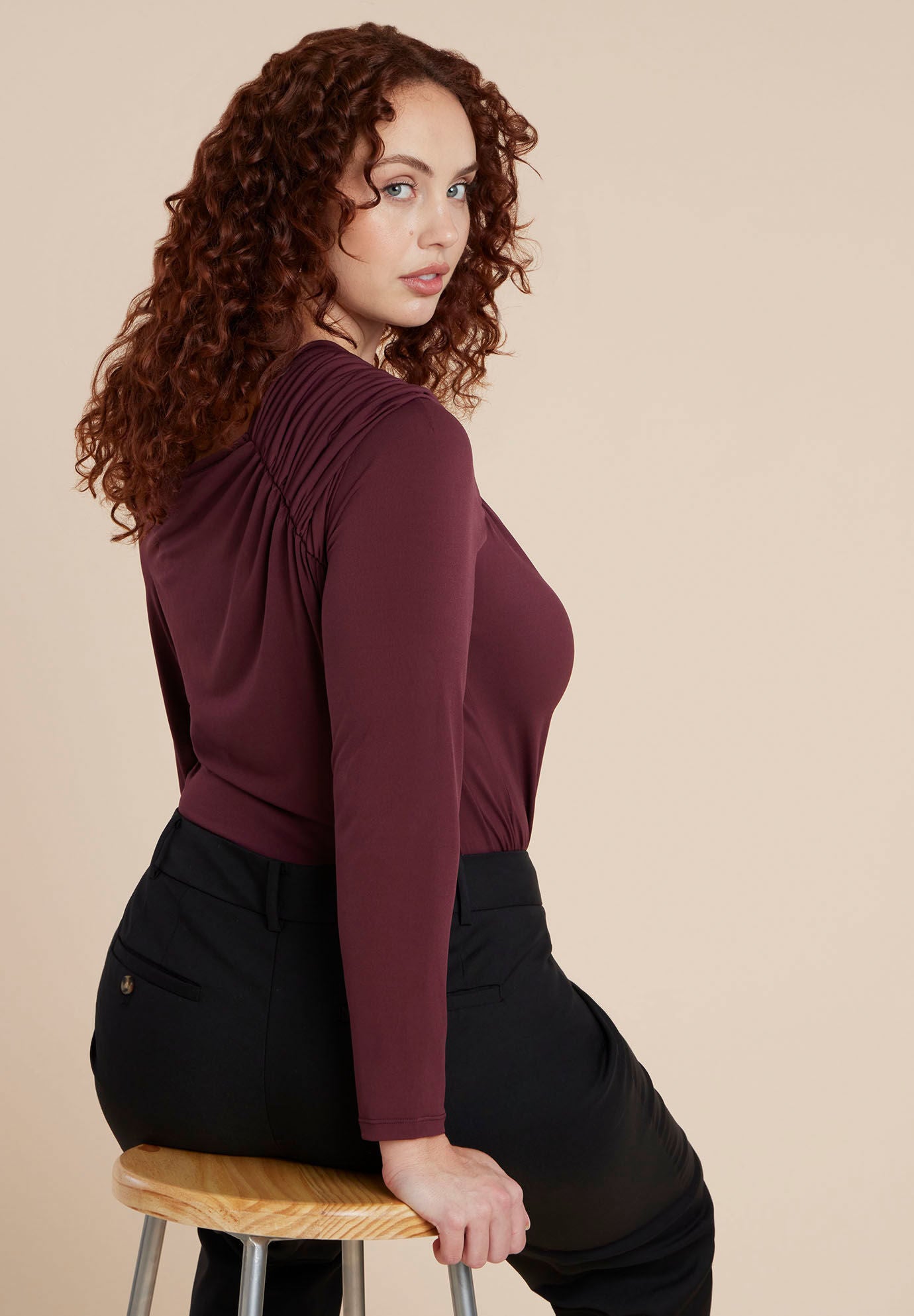 Shoulder-Twist Drape Top, FIG, on-hover image number 1