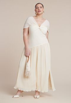 Twist Detail Pleated Chiffon Dress