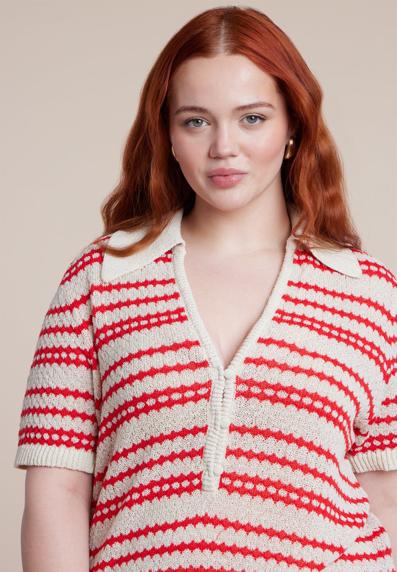 Pointelle Stripe Boxy Sweater Top