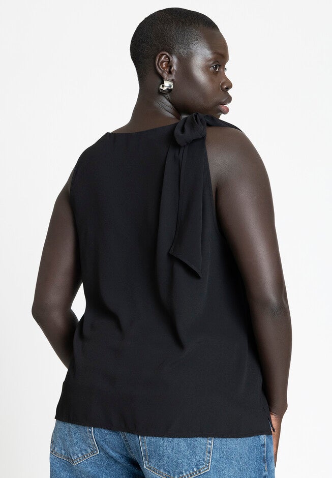 Shoulder Tie Boat Neck Top, BLACK ONYX, on-hover image number null