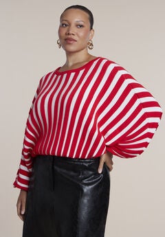 Cinch-Waist Striped Cropped Sweater