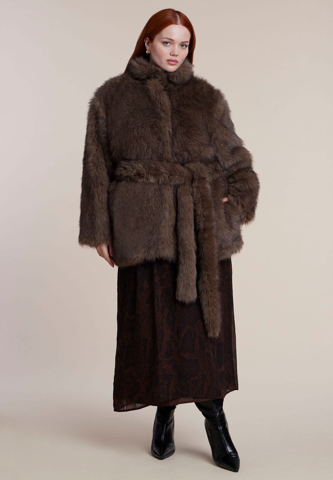 Belted Faux Fur Jacket