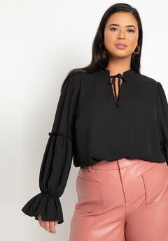 Plus Size Ruffle Sleeve Blouse