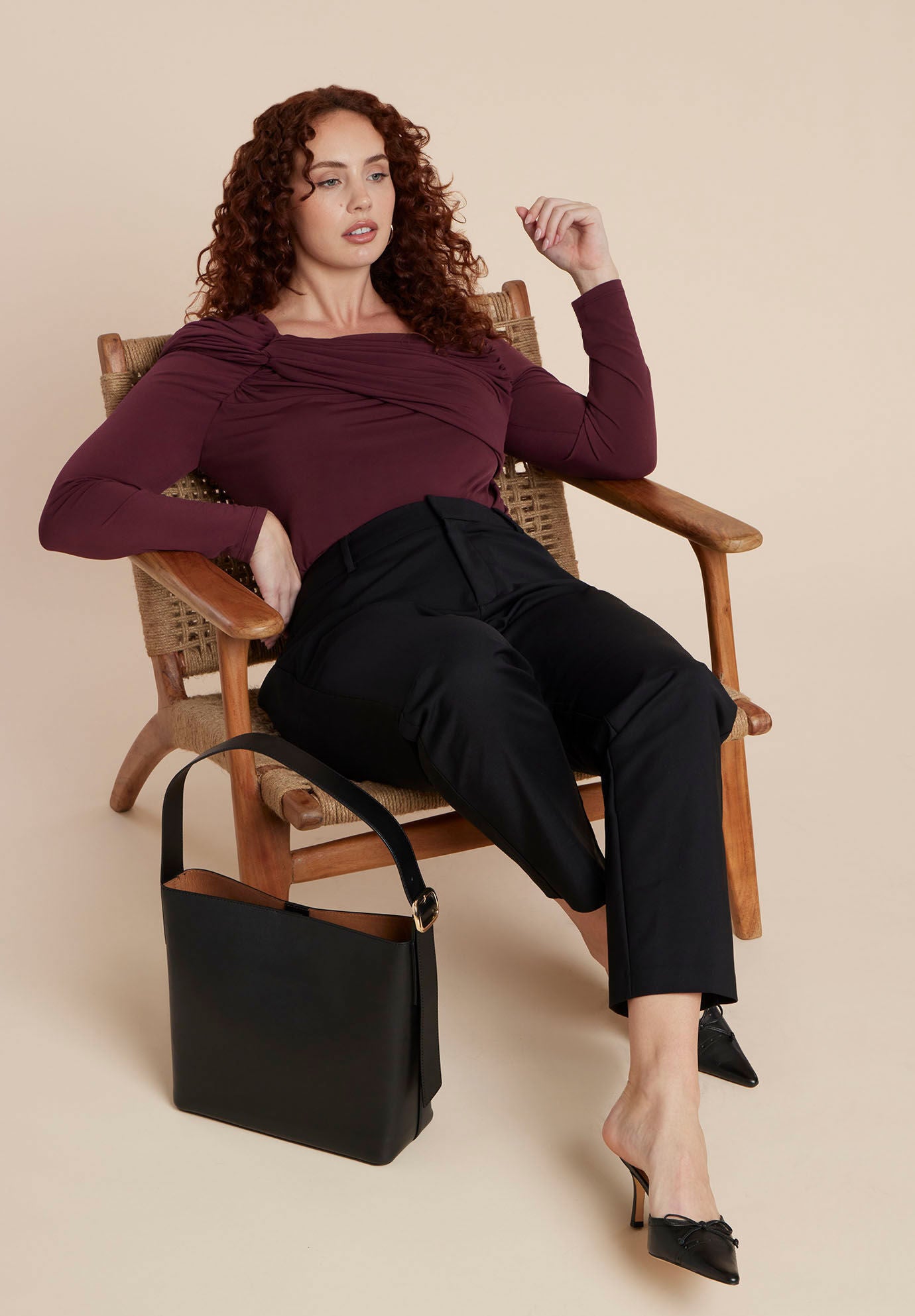 Shoulder-Twist Drape Top, FIG, alternate image number 2