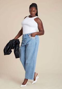 Relaxed Jean With Rhinestone Trim Pocket