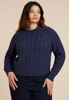 Cableknit Sweater With Wide Collar