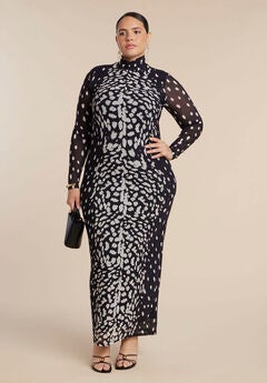 Mesh Print Maxi Dress