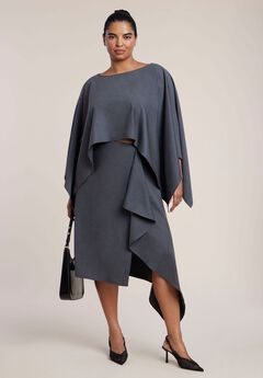 Draped Tailored Midi Skirt
