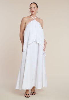Embroidered Eyelet Halter Maxi Dress