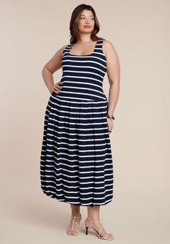 Striped Drop-Waist Bubble Maxi Dress