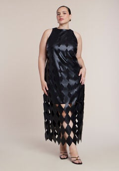 Diamond-Cut Faux Leather Maxi Dress