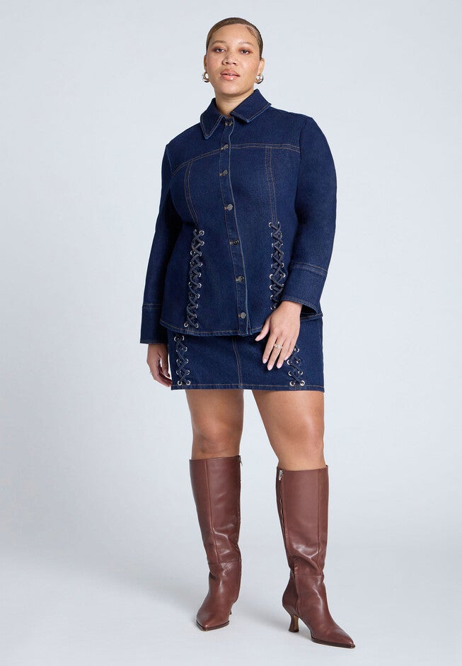 Laced Denim Jacket, DARK RINSE, alternate image number null