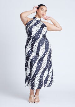 High Neck Bias Printed Maxi Dress
