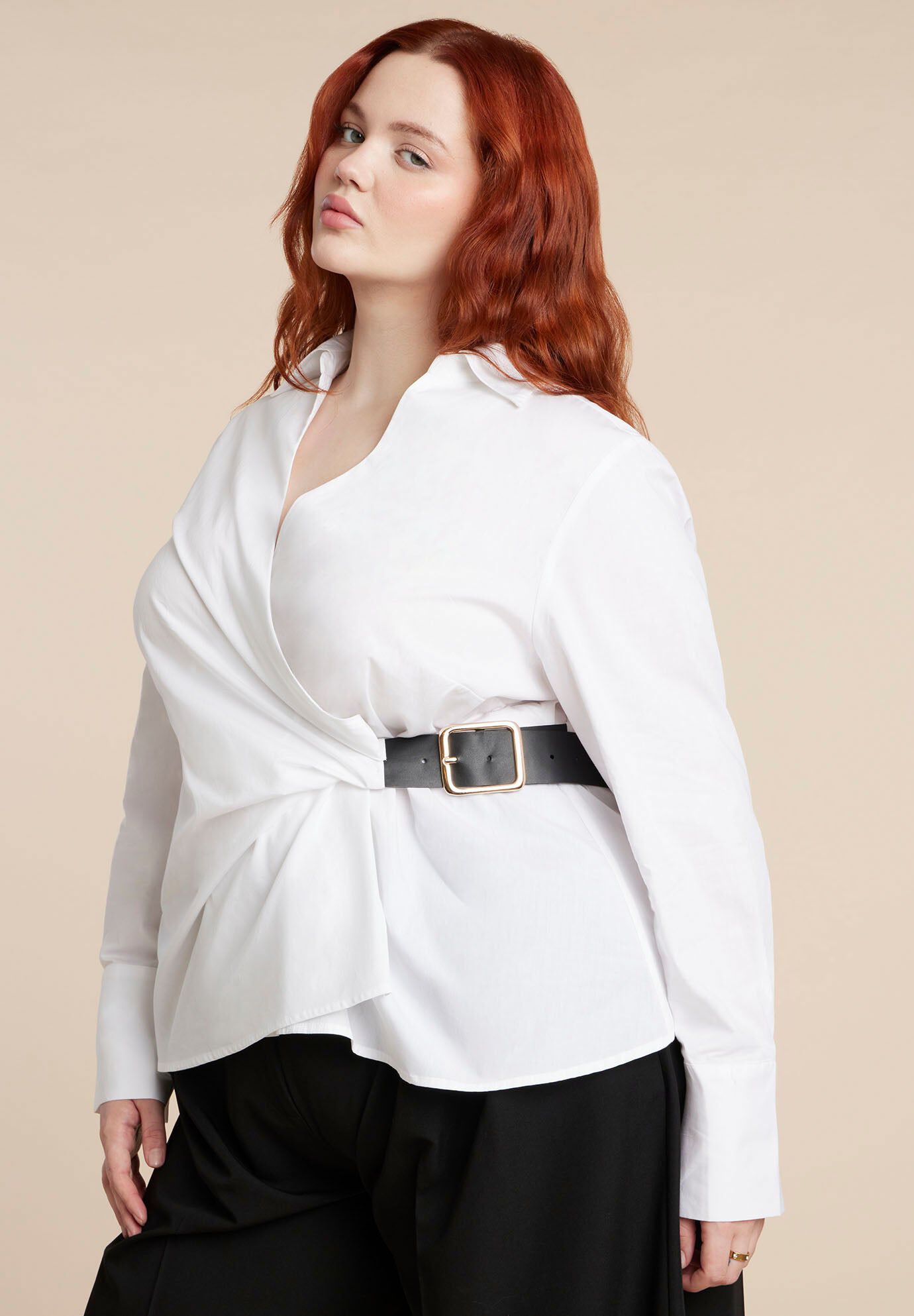 Belted Button Up Shirt, OPTIC WHITE, hi-res image number 0