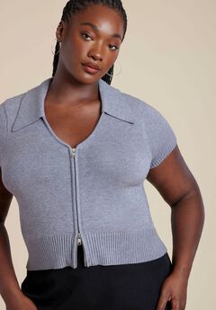 Cropped Zip Up Polo Sweater