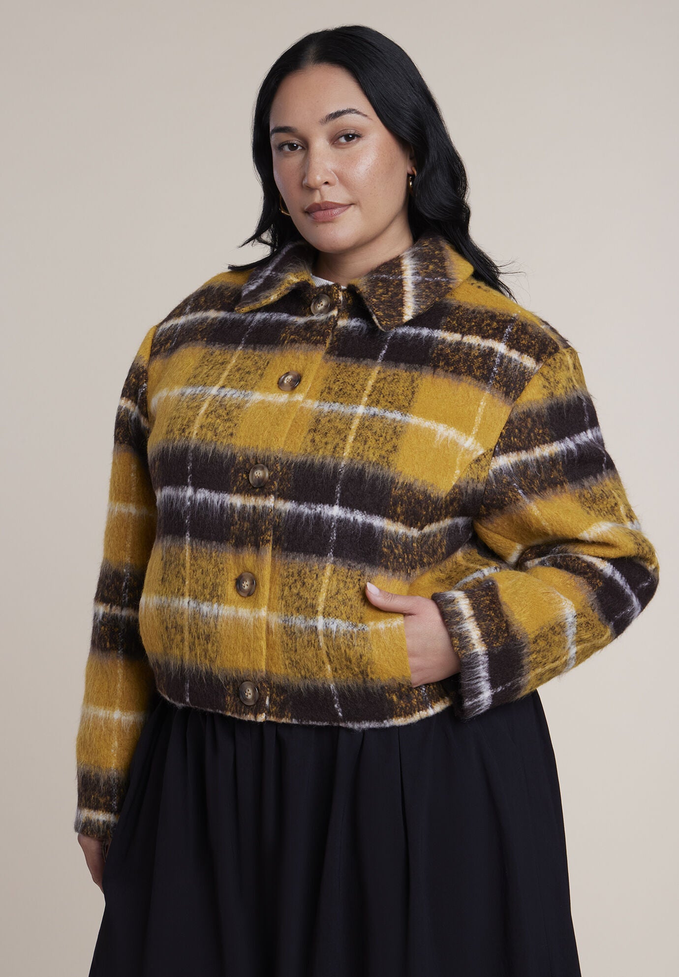Brushed Plaid Jacket, CHOCOLATE HONEY PLAID, on-hover image number 1